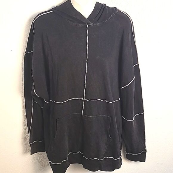 Wild Fable Seamed Hoodie Longsleeve T-Shirt, Distressed Black, Size Medium, NWT - Picture 2 of 12